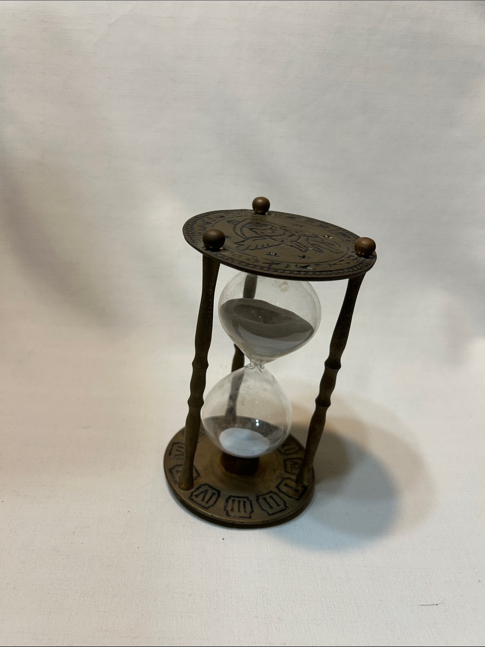 Antique-Style Brass Hourglass with Roman Numeral Base